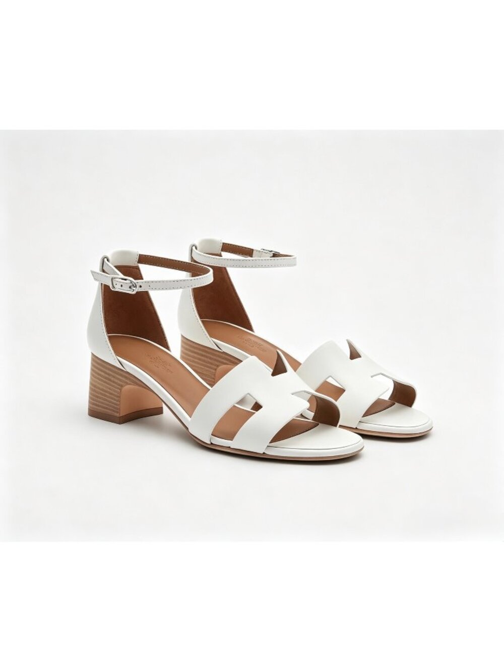 Hermès Encens 50 Calfskin Block-heel Sandals Off-White EU37 H221119Z